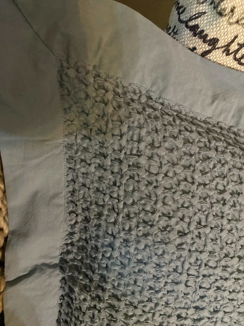 Crate&Barrel Organic Cotton Waffle Shadow King Pillow Sham, Smoke Blue, Sz 20x36